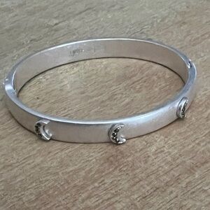 NEW MARLYN SCHIFF Crystal Moon Dance Hinged Bangle Bracelet in Silver Tone 7.25”